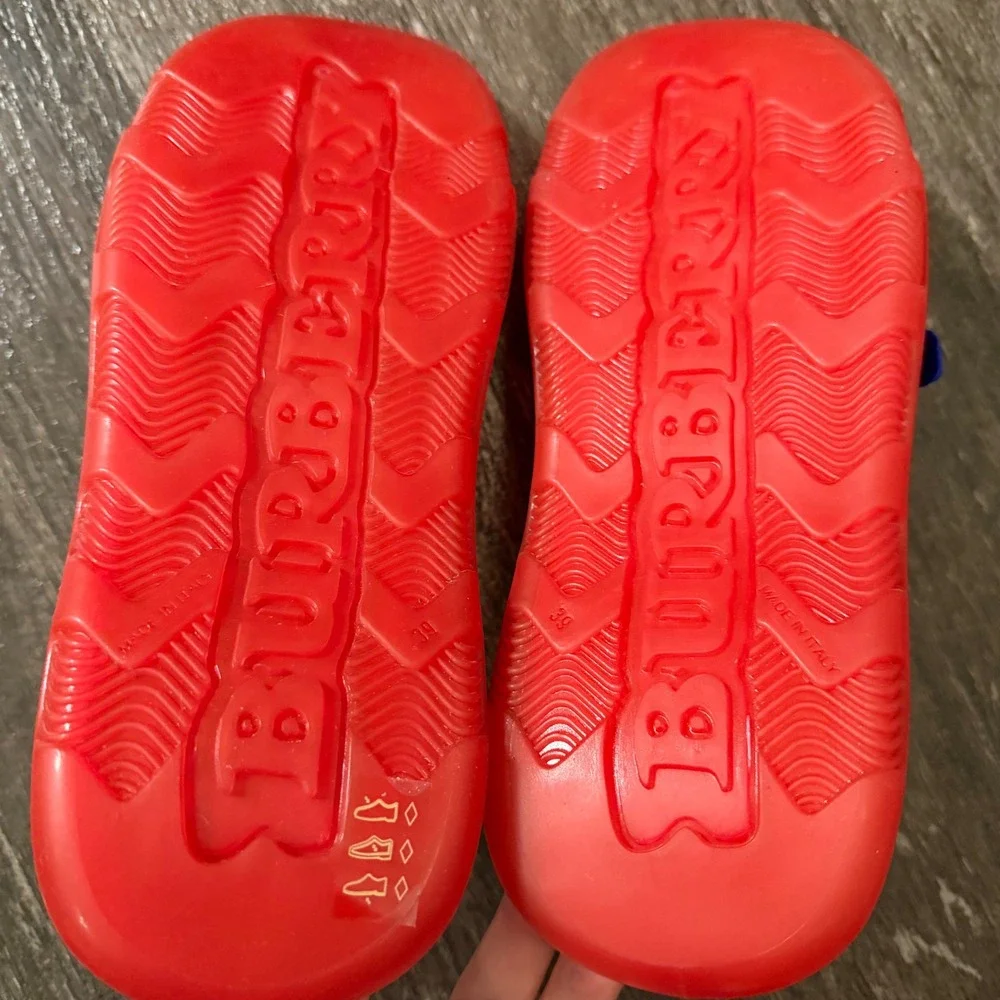 Burberry Stingray Rubber Slides Mens 39 Red Blue EKD Equestrian Knight Sandals
